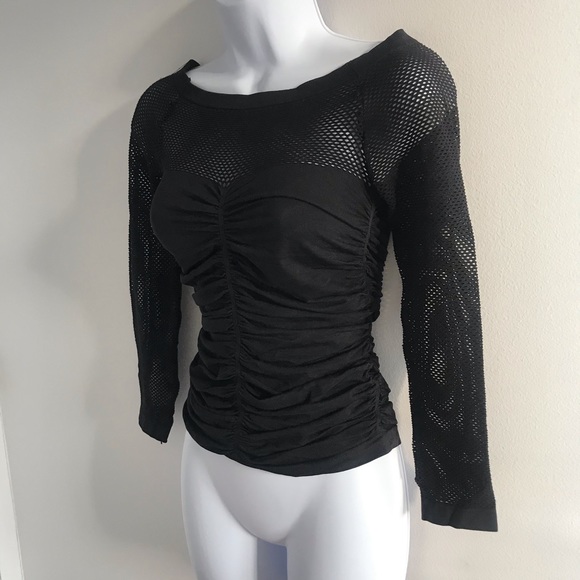 NWOT Black Ruched Netted Long Sleeve Winter Top - Picture 2 of 14